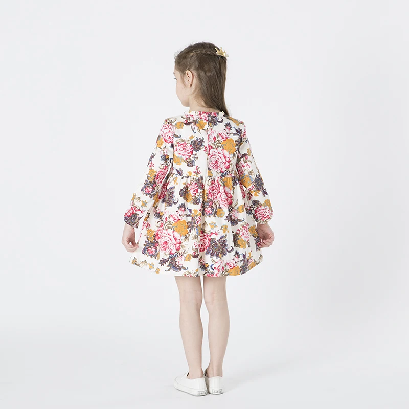 Hot Sale Spring Summer New 2017 European Style Girl Dress Baby Girls Print Flowers Floral Dresses Cotton Kids Clothes | Детская одежда