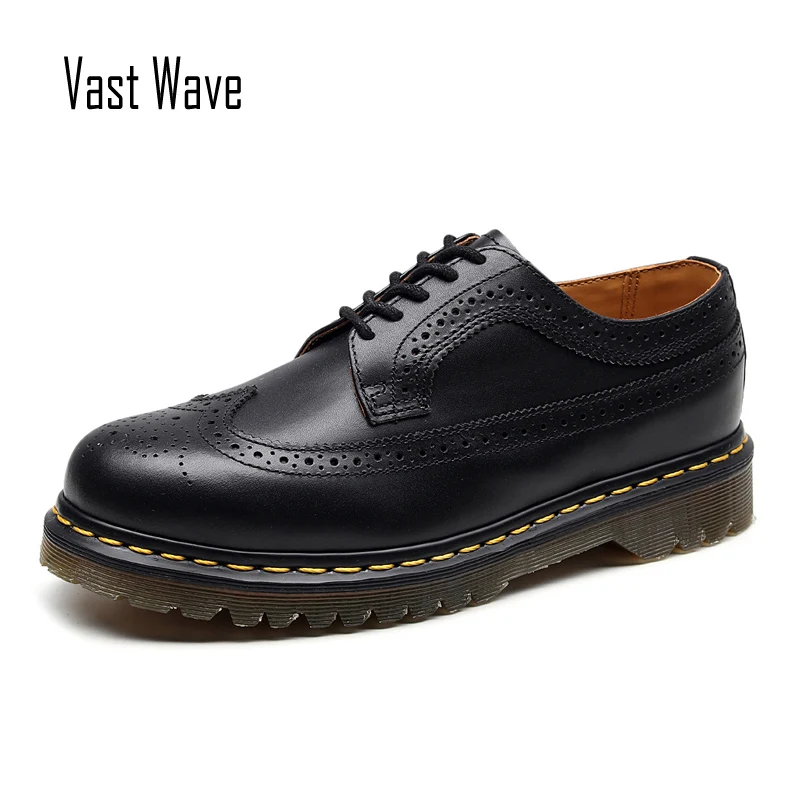 Vastwave/обувь из натуральной коровьей кожи в винтажном стиле; повседневная мужская кожаная обувь с перфорацией типа «броги»; обувь на низкой толстой подошве в стиле ретро; обувь с перфорацией
