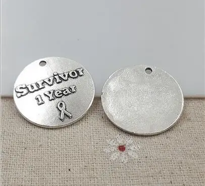 

High Quality 20 Pieces/Lot Diameter 25mm Letter Embossed Survivor 1 year Round Disc Charms Pendents