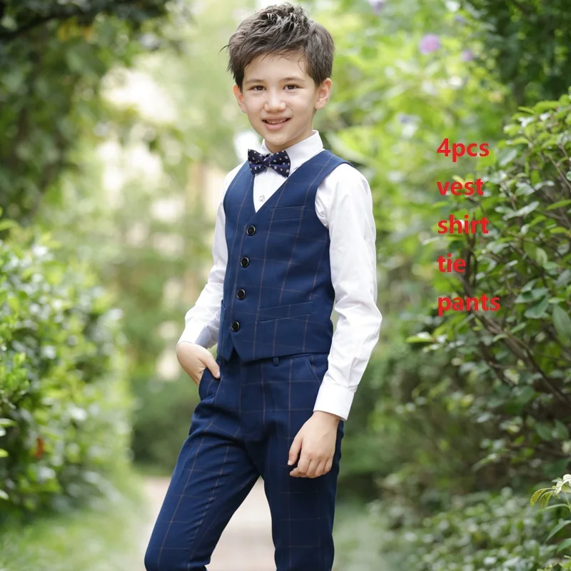New Fashion Boys suits for weddings Kids Prom Suits Navy Blue Big Children Clothing Set Boy Formal Classic Costume | Детская одежда и