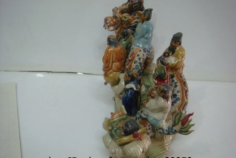 China Wucai Pottery Porcelain Dragon Sea Eight Immortals God Buddha Statue Set | Дом и сад