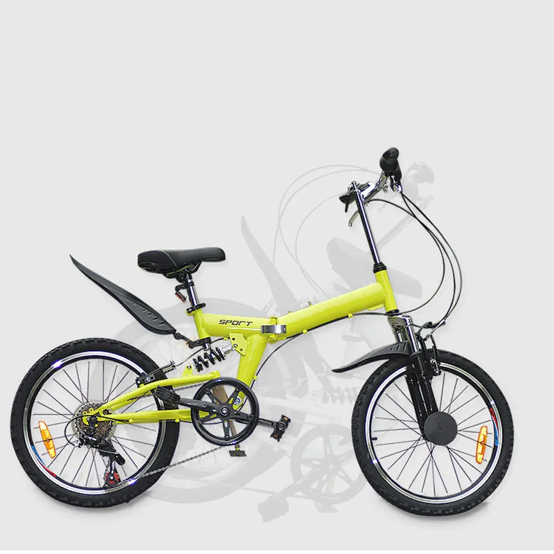 

20 Inch Folding Bike Mountain High Quality Bicycle Bilateral Pedal Double V Brake Bilateral Folding Pedal White And Yellow