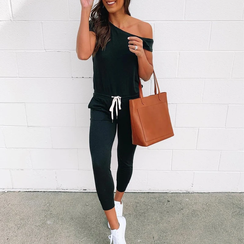 ELSVIOS летний женский комбинезон с открытыми плечами и коротким рукавом