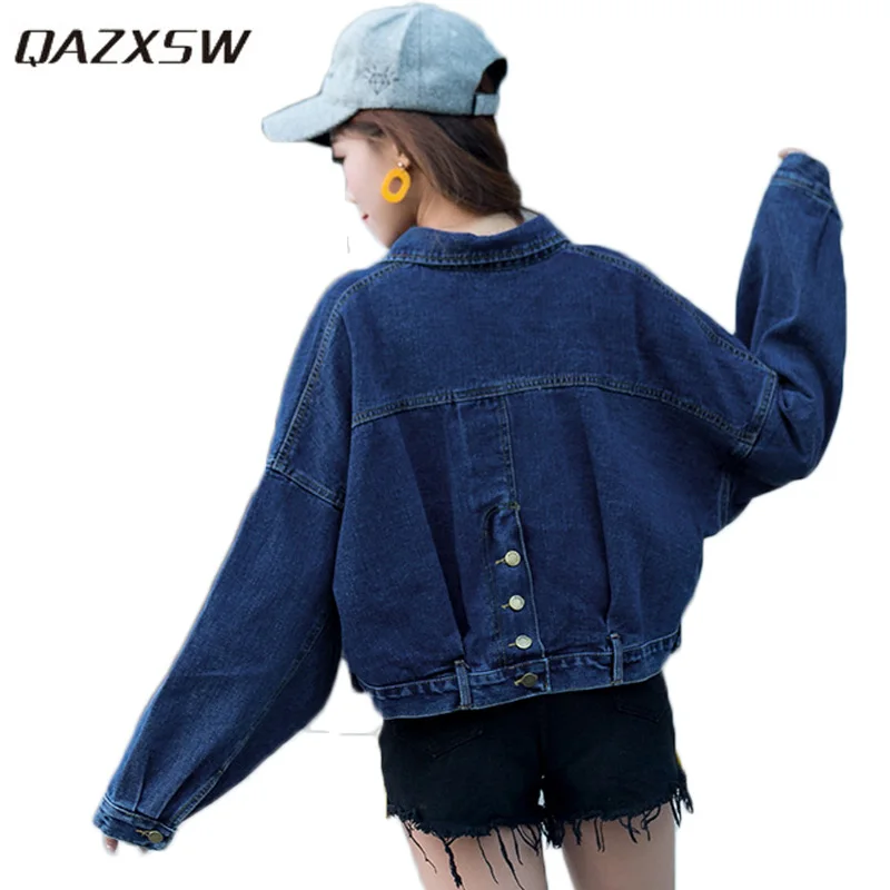 Женская джинсовая куртка QAZXSW короткая с рукавами летучая мышь уличная одежда