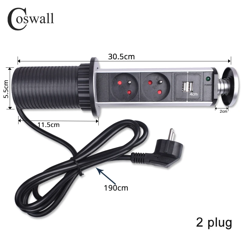 COSWALL 16A PULL POP UP 2 французская розетка 2 usb порт для зарядки кухонные настольные розетки выдвижные столешницы разъем для столешницы