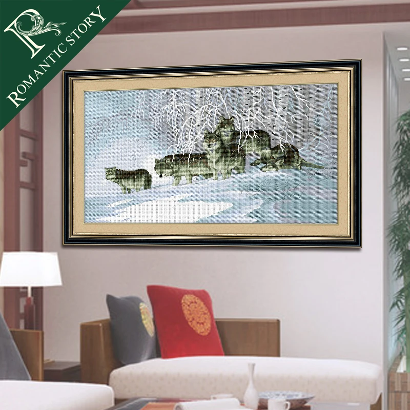 

Romantic Story Snow Wolf Dog Scenery Decorations Cross Stitch Needlework DIY Printing Cross Stitch Sets For Embroidery Kits