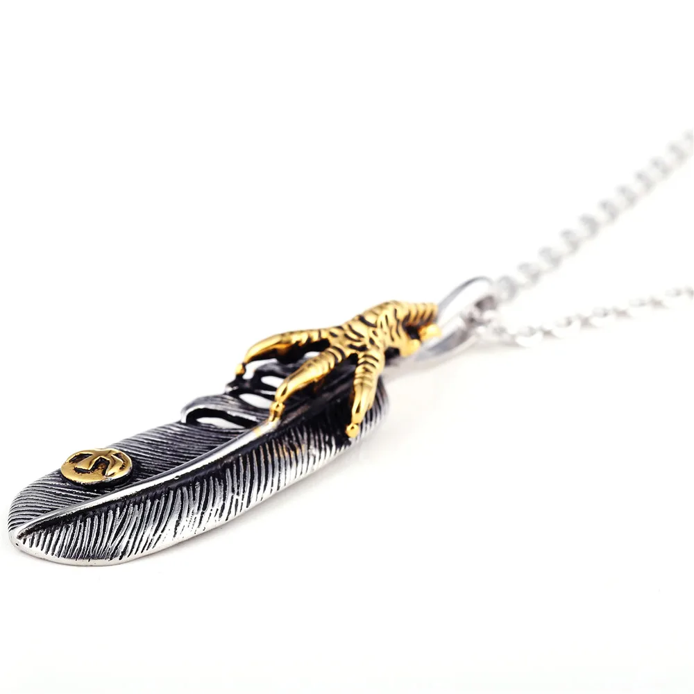 Ожерелье из нержавеющей стали с золотой гравировкой ретро кулон перьями орла и