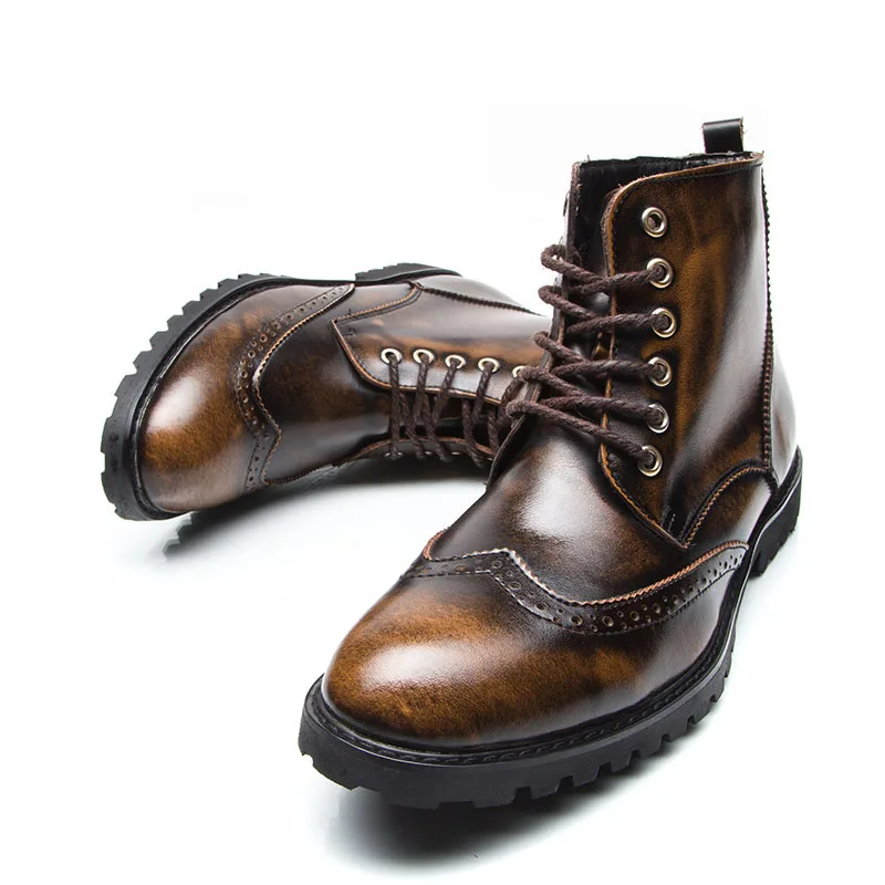 

Plus:38-44 Brockden Martin Ankle boots 100% Genuine leather Men Oxford casual fashion pointed toe lacing Vintage dress shoes