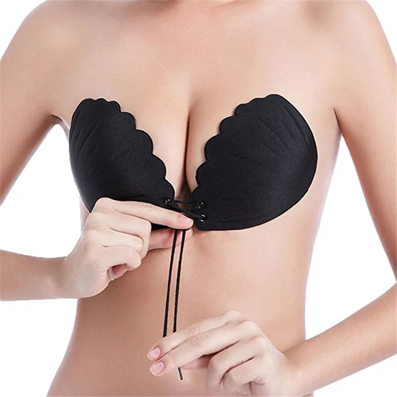 Women Front Closure Silicone Self-Adhesive Half Cup Wire Free Backless Strapless Seamless Push Up Bra For Female Intimates