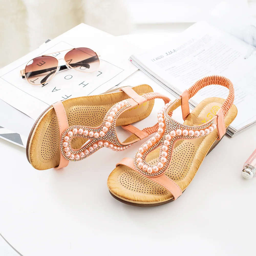 2019 summer new women's wedge sandals diamond beads jewelry decorative simple casual wild shoes | Обувь