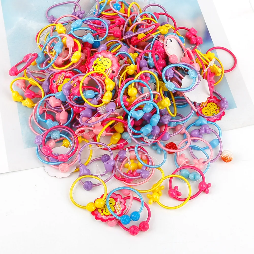 50pcs/bag Small Cartoon Bears Flowers Rabbit Star Child Baby Kids Ponytail Holders Hair Accessories For Girl Rubber Band Tie Gum | Детская