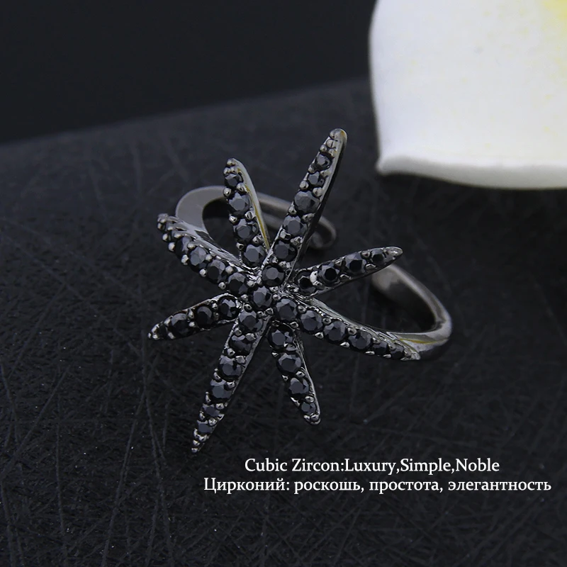Бренд черный кубический цирконий Винтаж кольцо звезда Форма панк Кольца для