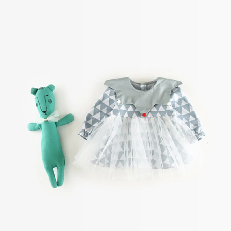 Newborn Baby Girls Lace Princess Dresses Geometric Patchwork Ruffles Bishop Sleeve Dress Infant Party EZ12 | Детская одежда и