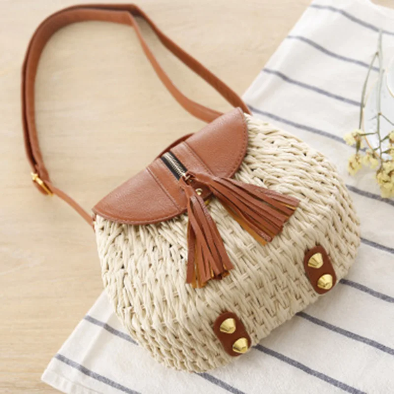 Women INS Popular Handbag Bohemian Bali Rattan Female Beach Straw Bags Vintage Knitted Lady Weave Handmade Shoulder Bag SS0407 | Багаж и