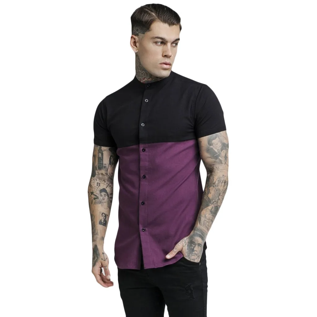 Модная Мужская Лоскутная двухцветная Повседневная рубашка с короткими