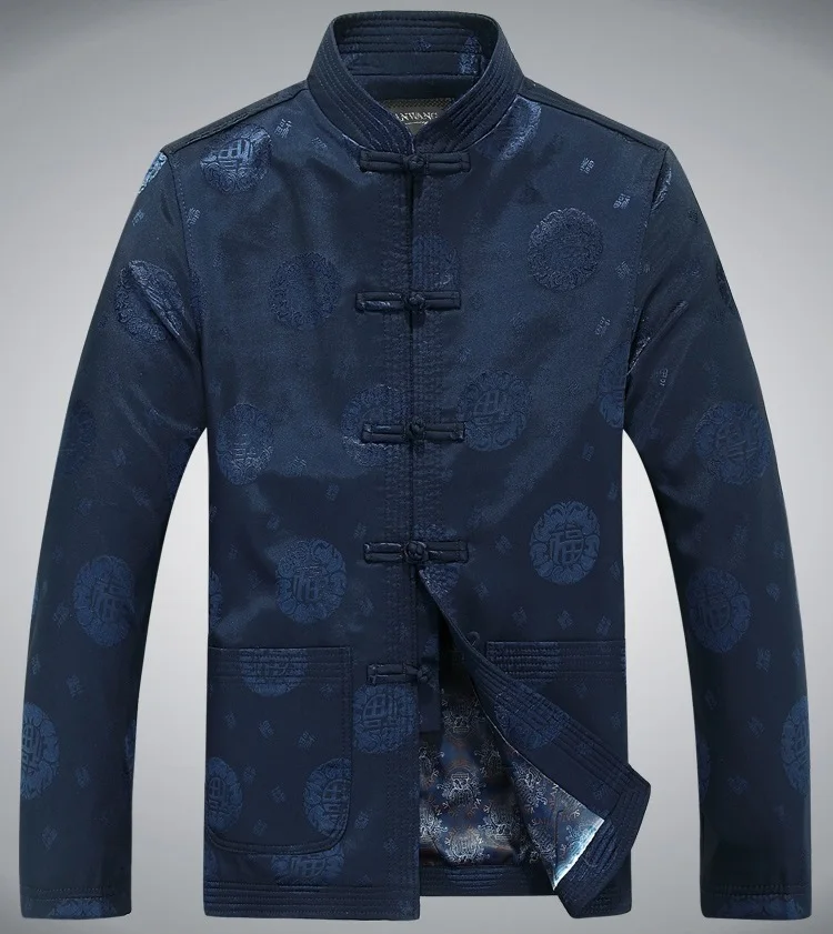 Мужские хлопок китайский куртка Длинные рукава Традиционный Tangzhuang одежда печать