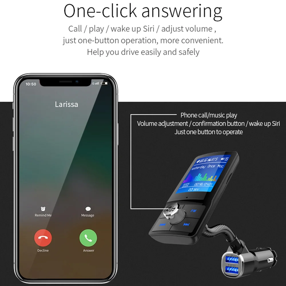 Konrisa 1,7" большой экран Bluetooth fm-передатчик Aux вход Handsfree автомобильный комплект MP3 плеер QC3.0 двойной USB порт Поддержка TF карты