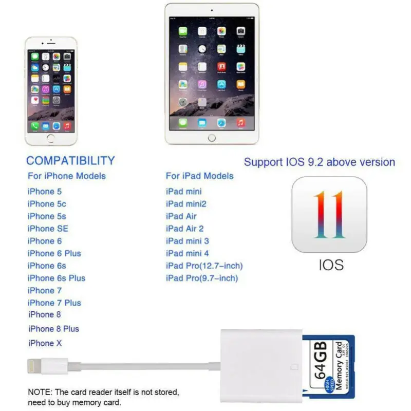 Новый Кабель адаптер для камеры устройство чтения sd карт iPhone X/6S iPad Pro Air Mini|Кабели