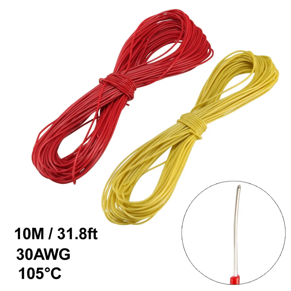 

Uxcell Red Yellow/White Blue 2pcs 10M Length Tin Plated Copper Wrapping Wire PCB Solder Cable 30 AWG for Eletronic Test