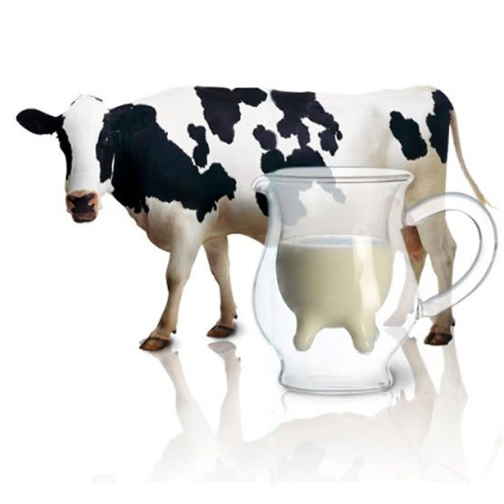 250Ml Creative Cow Double Layer Glass Creamer Cup Lovely Milk Jug Juice Tea Coffee Cup Clear Glass Mug Milk Frother Bottle Beer