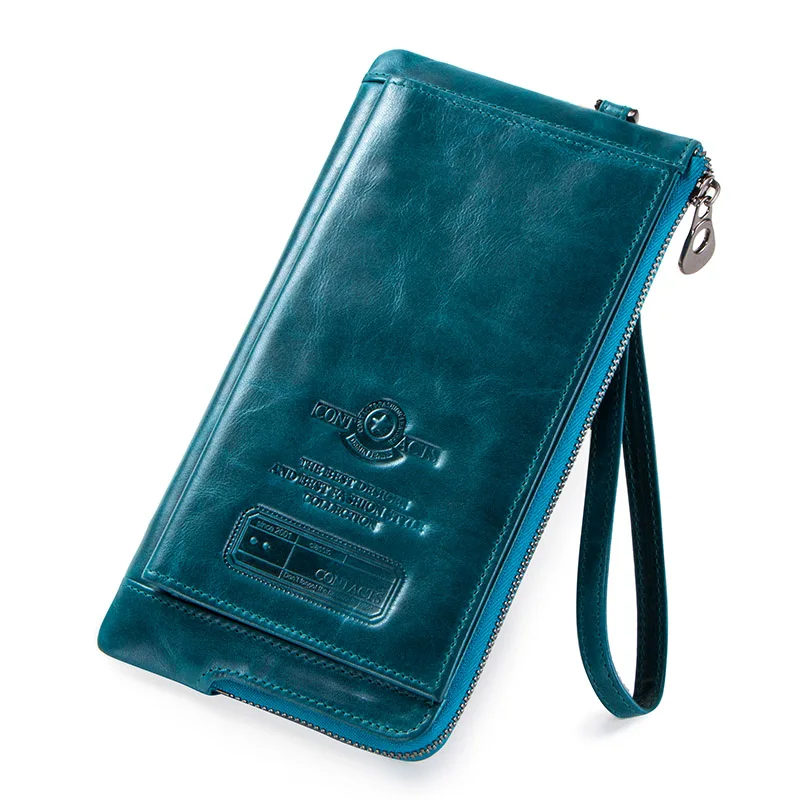 Blue Клатч, модный держатель для карт, кошелек, новинка, натуральная кожа, женские длинные кошельки, Женский кошелек на молнии с ремешком, кошелек для монет для iPhone 8 - Цвет: Blue