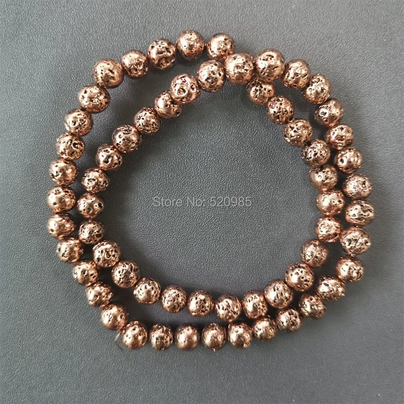 Retro Rose Gold Бусины из натурального камня розового, золотого, серебряного, черного цвета, из лавы, гематита, 4-12 мм, металлические стильные бусины для изготовления браслетов и ожерелий, LHB9 - Цвет: Retro Rose Gold