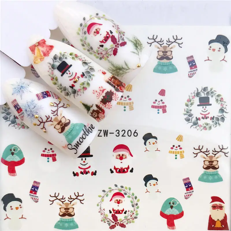 

WUF Nail sticker art decoration slider Merry Christmas tree Hats adhesive Water decals manicure lacquer accessoires polish foil