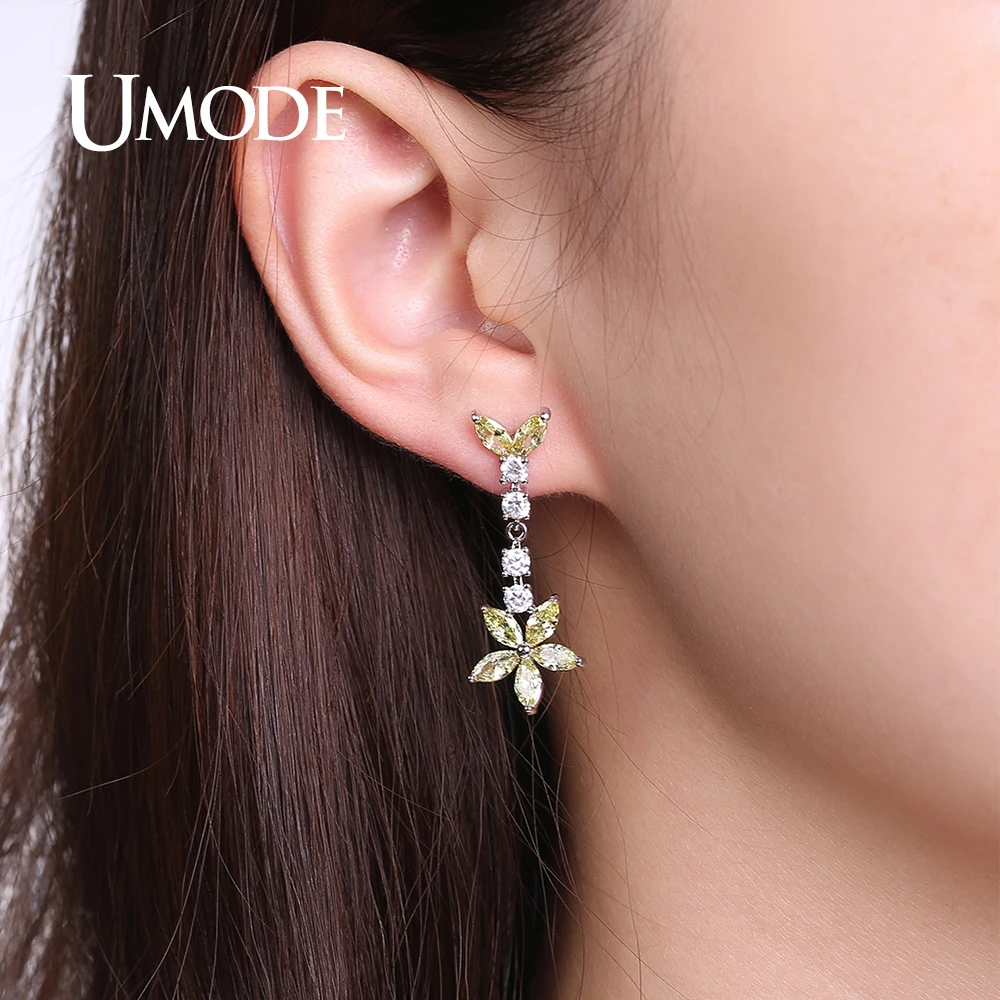 UMODE специальные милые желтые камни CZ маленькие серьги капли в форме цветка с