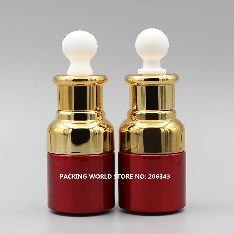 Красный стеклянный флакон 20 мл с золотым плечевым и воротником капельница для