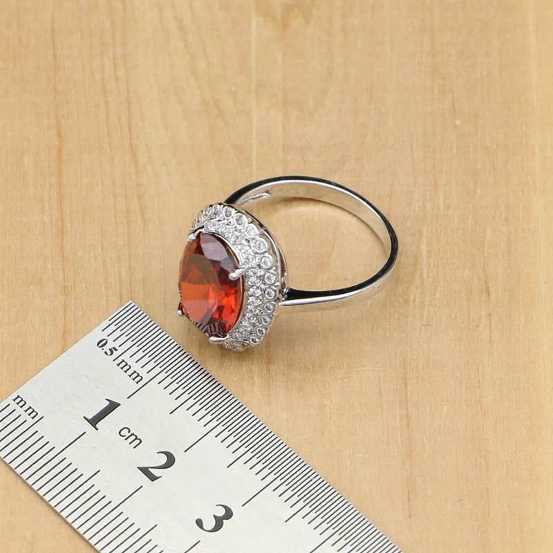 925 Sterling Silver Jewelry Set Red Cubic Zirconia White Crystal For Women Wedding Earrings Ring Bracelet Dubai Necklace | Украшения и