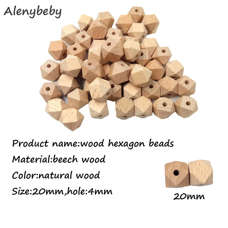 20mm 50pcs 50 шт. бусина из бука, прорезыватель, необработанная натуральная Геометрическая, Шестигранная форма, деревянные бусины для DIY, детский Прорезыватель Nacklace - Цвет: 20mm 50pcs