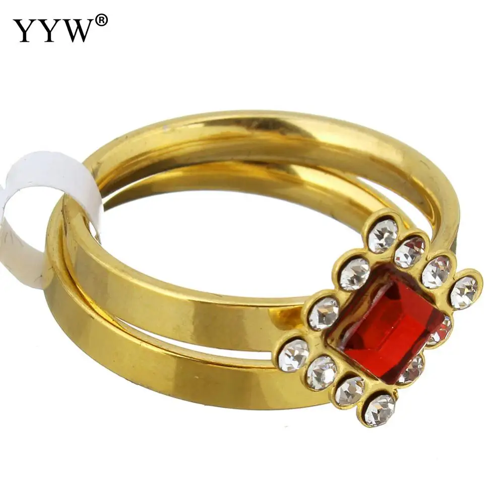 rings for women fashion jewelry stainless steel ring set crystal rhombus gold color plated woman with rhinestone 2PC | Украшения и