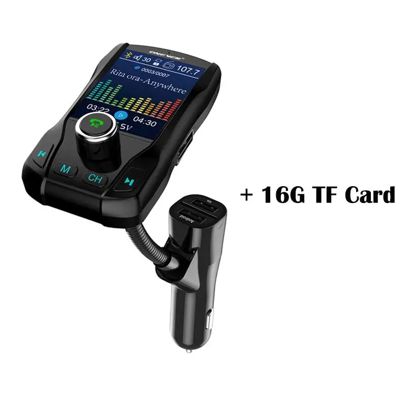 With 16G TF Card Onever fm-передатчик беспроводной Bluetooth громкой связи цветной экран Автомобильный комплект 360 Вращающийся Автомобильный MP3 аудио с 5 В 2.1A двойной USB зарядкой - Название цвета: With 16G TF Card