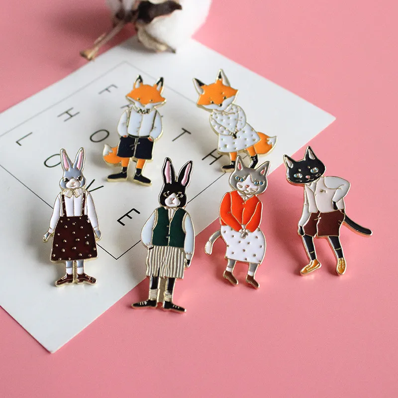 PF Cute Animal Badges Fox Rabbit Cartoon Anime Icons on Clothes Metal Lapel Pin Backpack Female Brooches | Дом и сад
