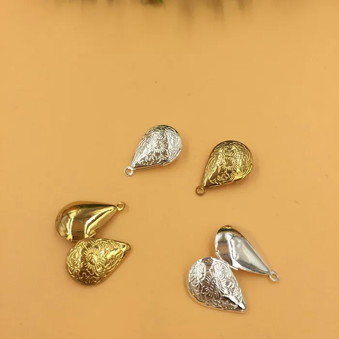 10 PCS 15*24mm Metal Copper Antique Bronze Brushed Water Drop Photo Locket Pendant Charm For Jewelry Making |