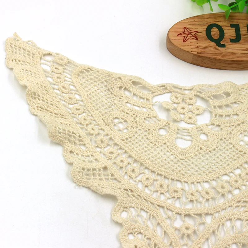 

New-Arrival Beige 100% Natural Cotton Embroidered lace Collar Applique Sewing Craft Lace Trims Accessories For Beautiful Dress