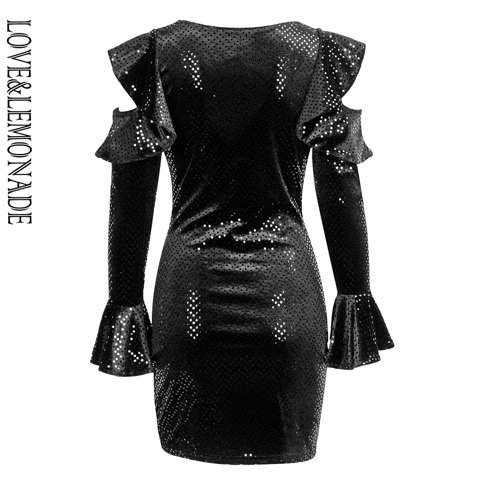 LOVE &amp LEMONADE сексуальное черное платье с вырезами и оборкой облегающее бархатное