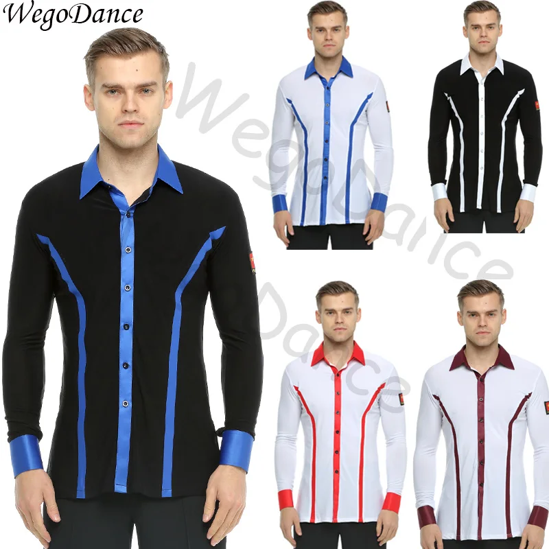 

men modern dance shirt long-sleeve male waltz ballroom dance black top