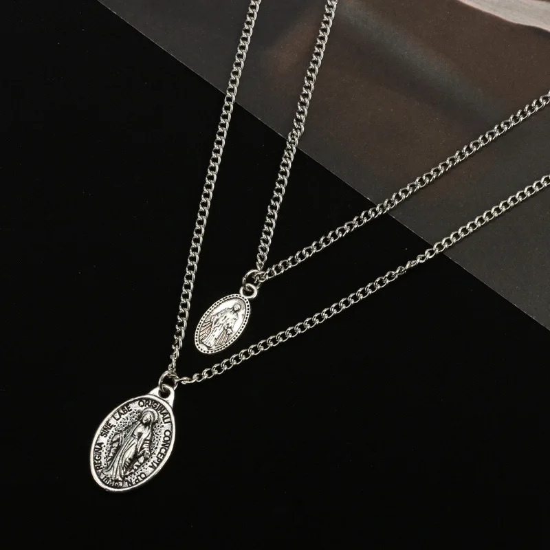 VGDS 2018 New Arrived Creative Double Chains Lucky Virgin Mary Pendant Necklaces Zinc Alloy Simple Fashion Men Women | Украшения и