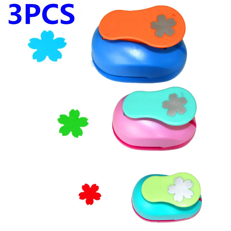 flowers set 3 шт.(5 см, 3,8 см, 2,5 см) в форме цветка, набор для рукоделия, Детские ручные Дыроколы, дырокол для кругов - Цвет: flowers set
