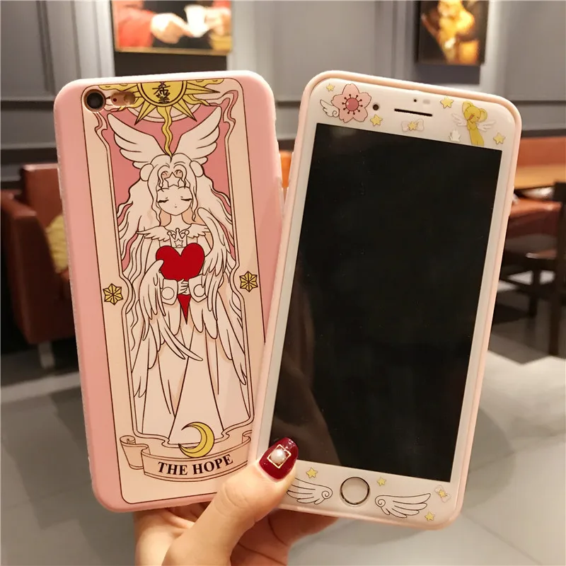 Чехол для iPhone 8 8plus + закаленная стеклянная пленка японский супер милый Captor SAKURA