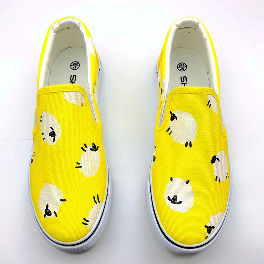 Женская обувь сезон весна 2020 года парусиновая с ручной росписью в стиле Рианны