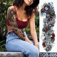 new 4817cm full flower arm tattoo sticker color text skull roses temporary body paint water transfer fake tatoo sleeve