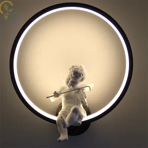 Hot selling Black White Led Wall Lamps indoor Modern wall lighting Minimalist art Sconce Interior with angel Home Decoration