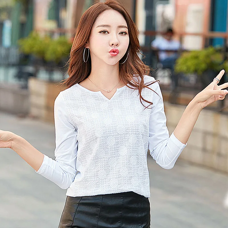 

GGRIGHT Embroider t-shirt women tops camisetas mujer 2018 long sleeve t shirt women tshirt funny t shirts v-neck tee shirt femme