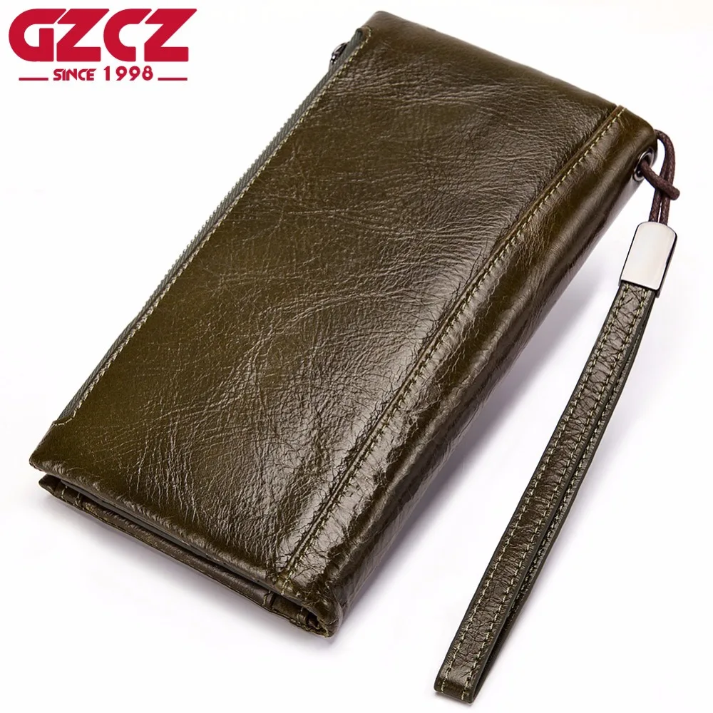GZCZ клатч кошельки 100% натуральная кожа Длинный кошелек двойная молния Мода