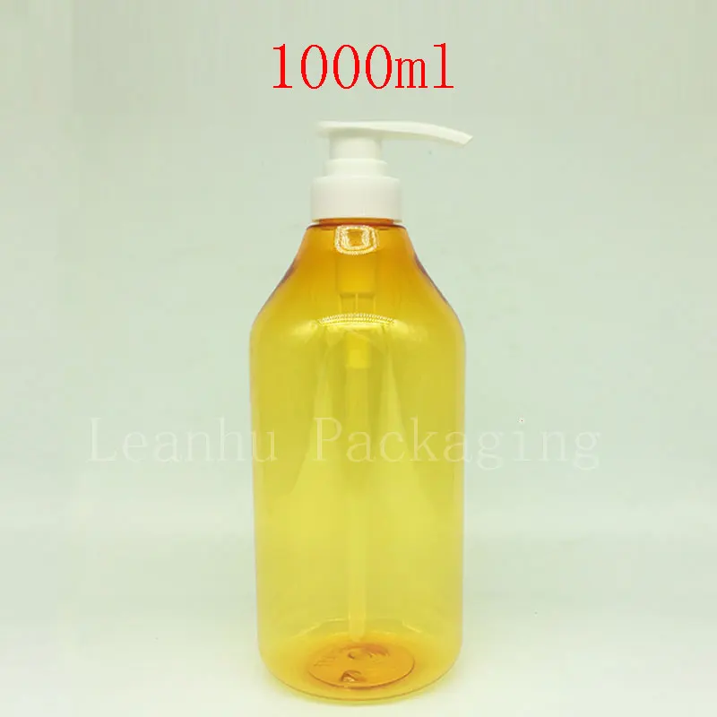 1 л пустые желтые многоразовые бутылки с насосом для распыления лосьона дозатор