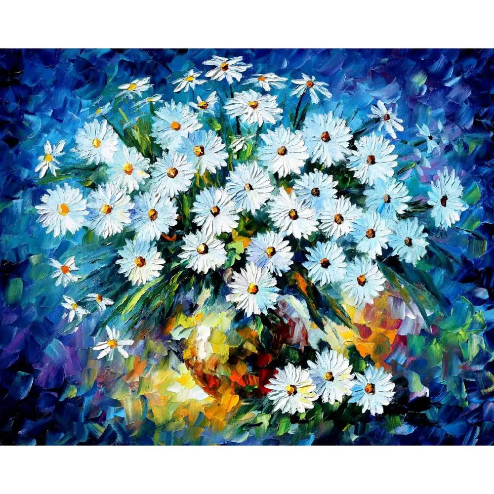 

Canvas art oil painting blue flowers abstract modern Beautiful Sunflowers artwork for living room wall decor knife paintings