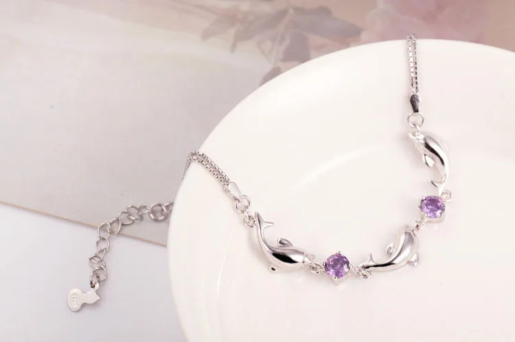 Silver Dolphin Bracelet South Korea Jewelry Fashion Small Animal Crystal Bangle Birthday Gift Special Austrian | Украшения и