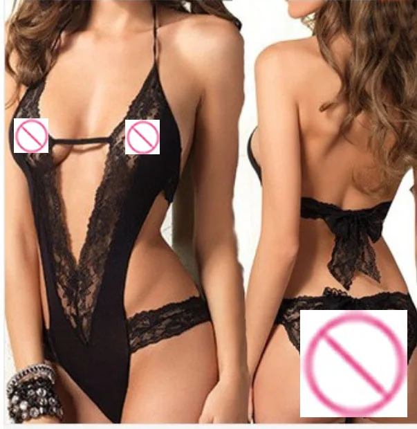 Sexy Lingerie Black Mesh Lace Hollow Out Halter Three-point Set Night Underwear 2017 Hot Babydoll | Тематическая одежда и